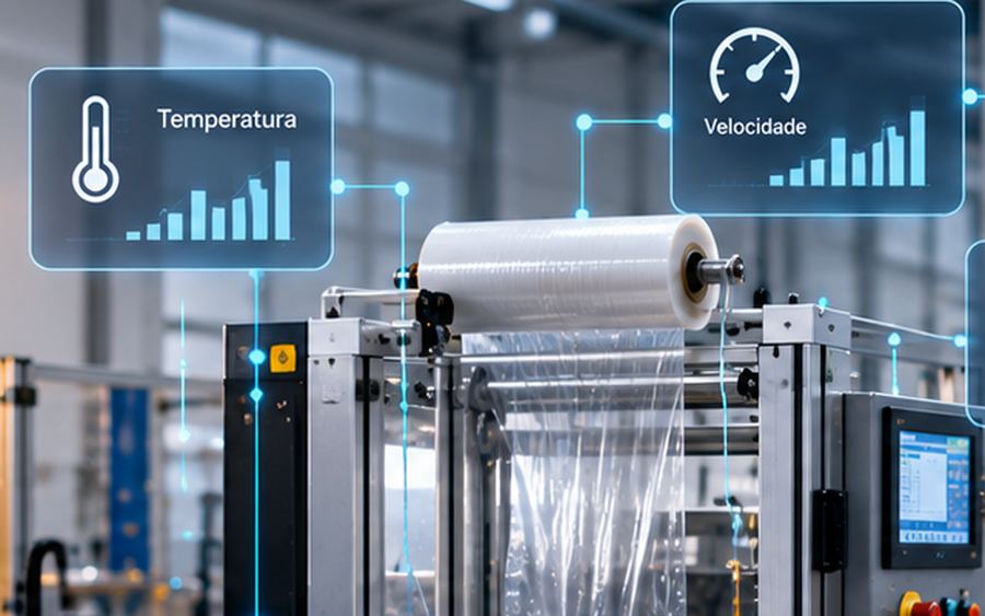 Equipamento industrial com leitura de temperatura e velocidade